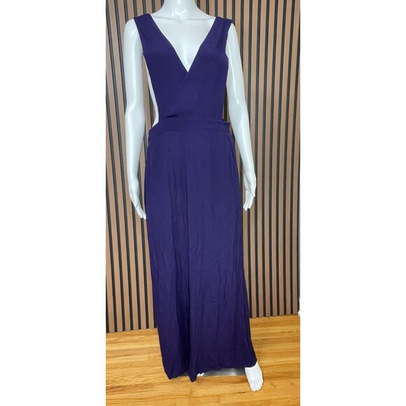 Anthropologie Maeve Souxanne Women's Jumpsuit Apron Overalls Wide Leg 10 Blue - Picture 1 of 9